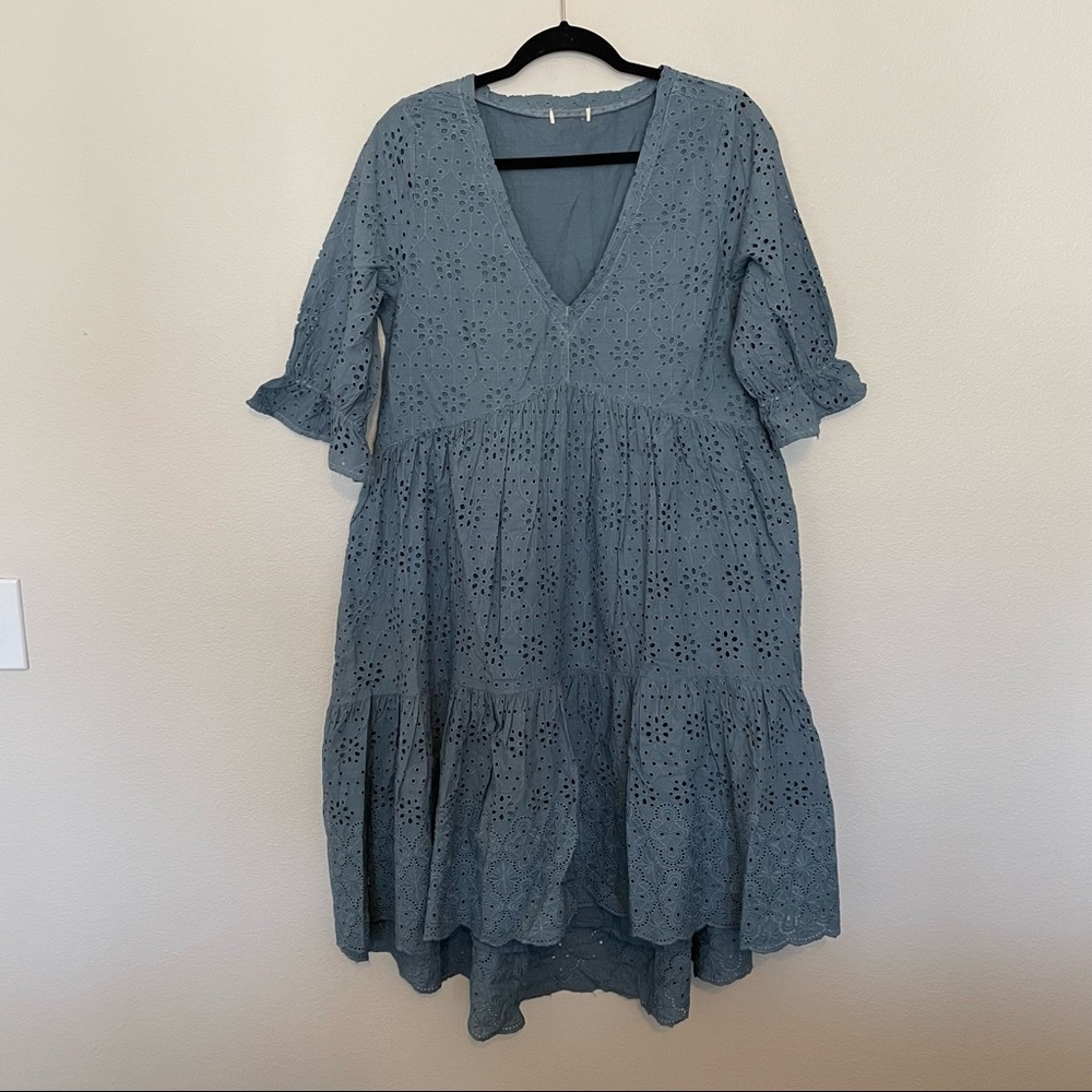 Sundance jasmine blue floral eyelet tiered high low dress - Picture 2 of 4